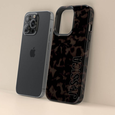 Custom Name Dark Tortoiseshell iPhone Case - Vertical